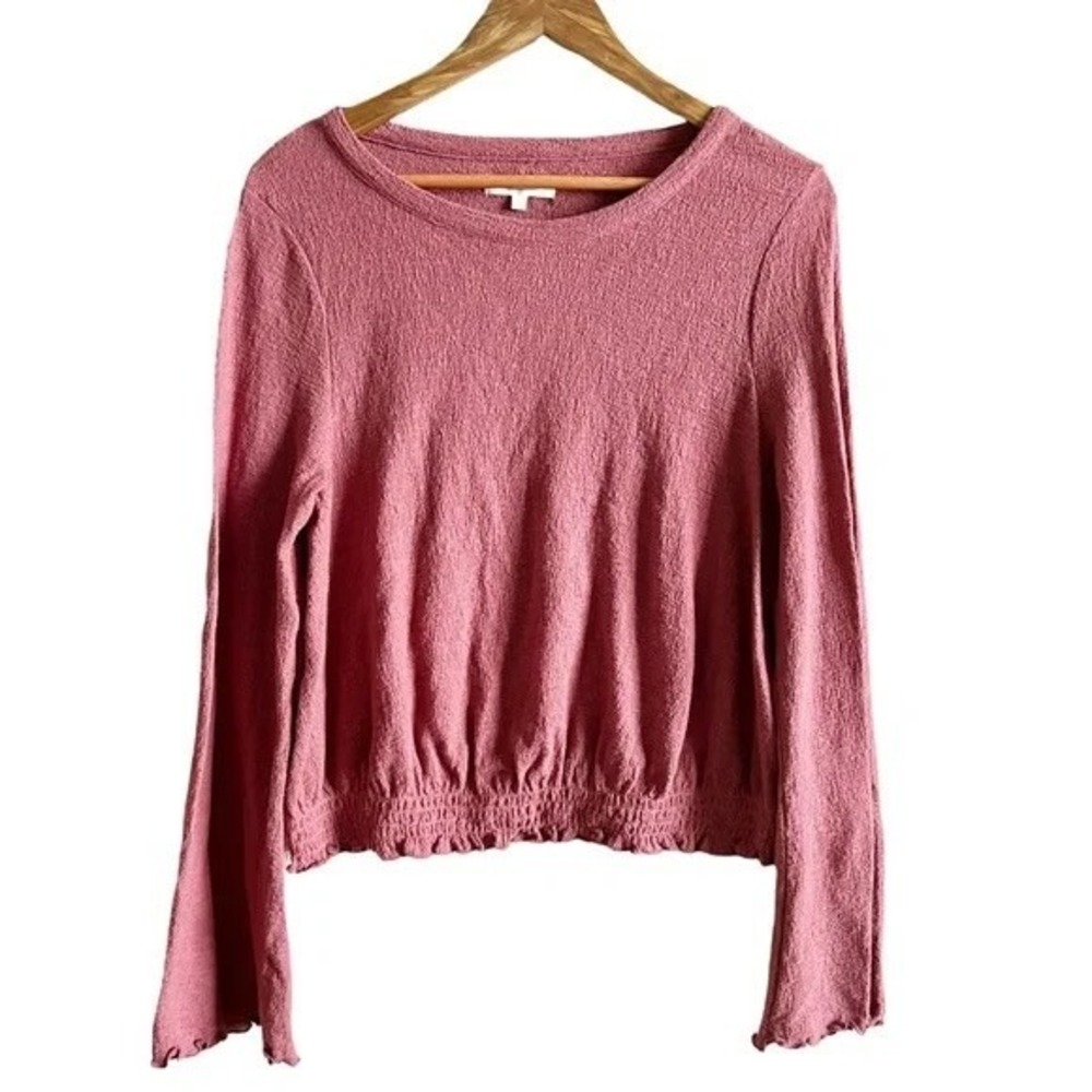 Madewell Womens Medium Dusty Rose Pink Smocked Waist Lettuce Edge Textured Top
